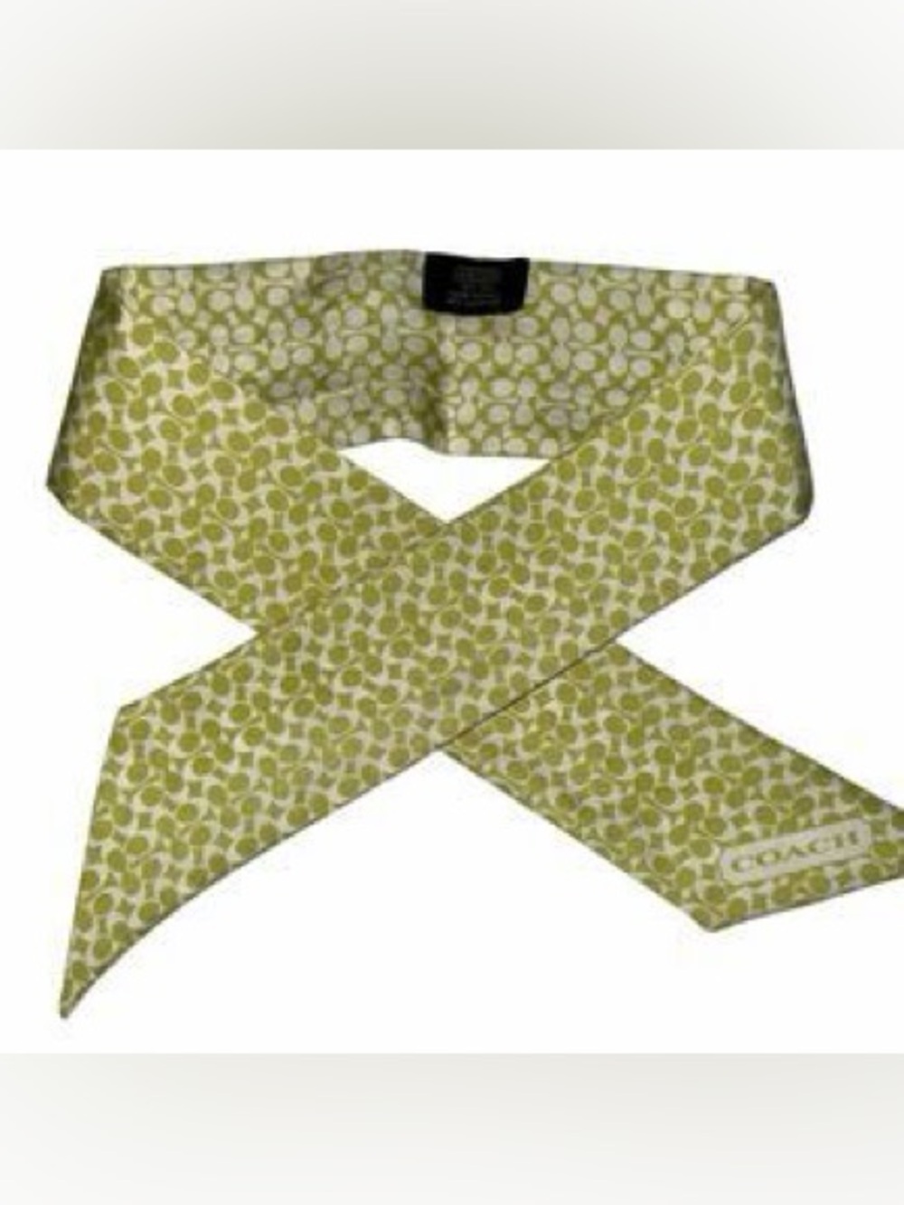 Coach Silk logo Green Patterned Skinny Scarf